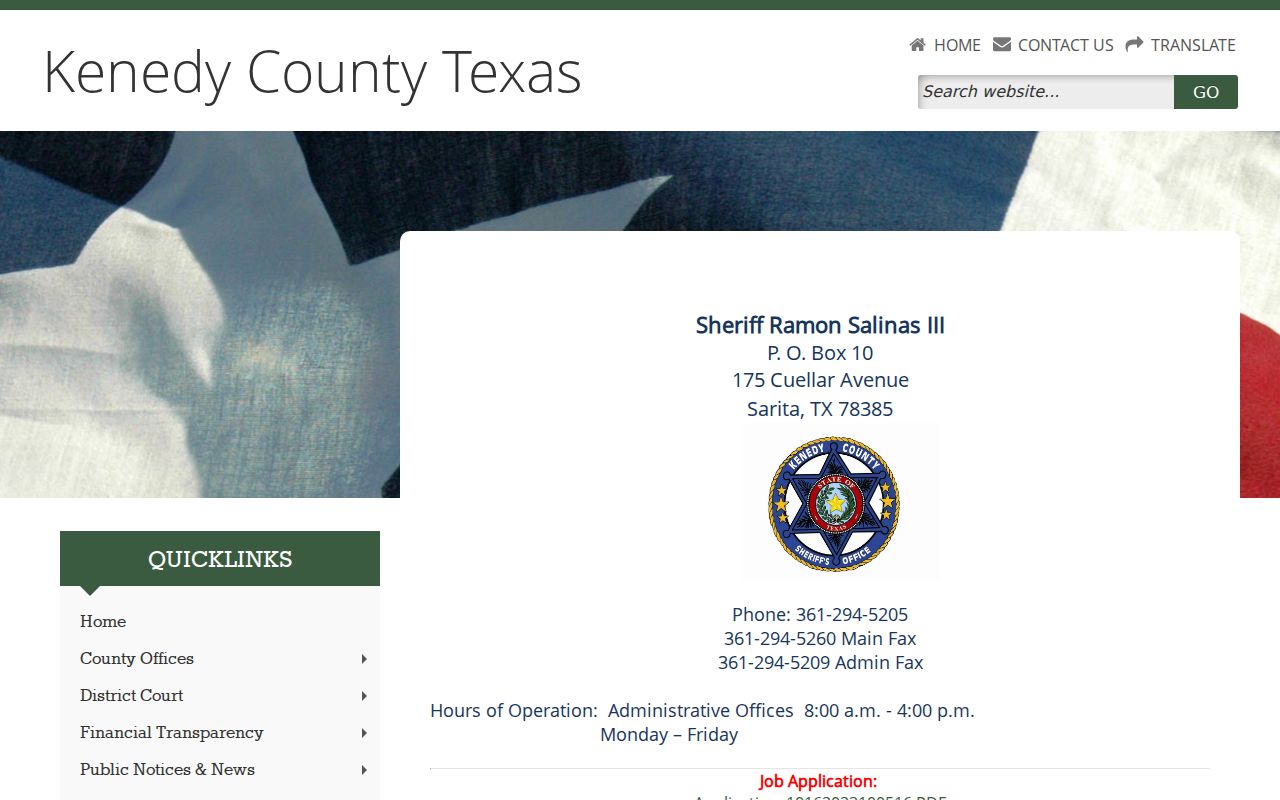 Kenedy County arrest history sheriff contact and custody referral