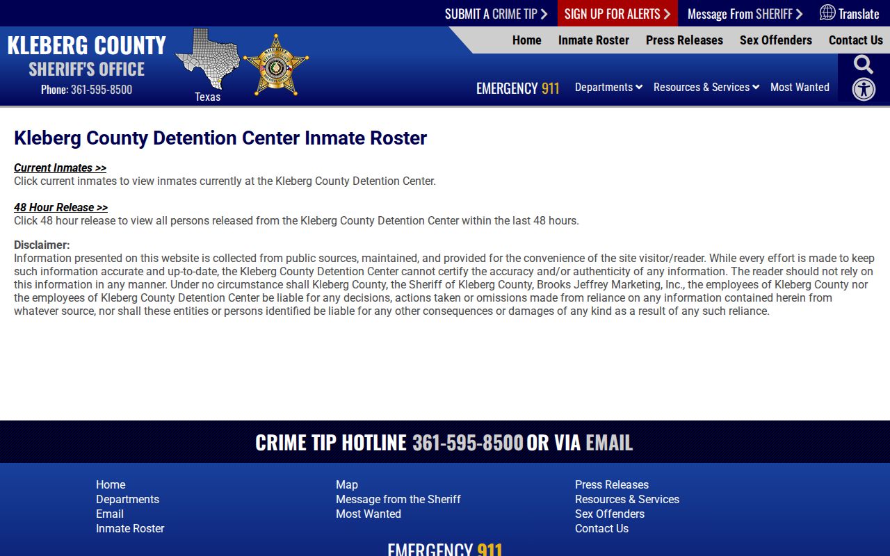 Kenedy County arrest records official Kleberg custody roster