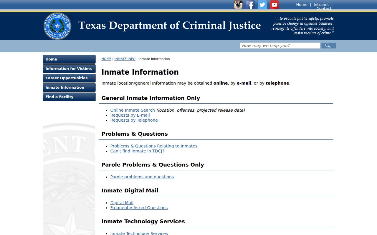 Kenedy County arrest records TDCJ inmate information channels