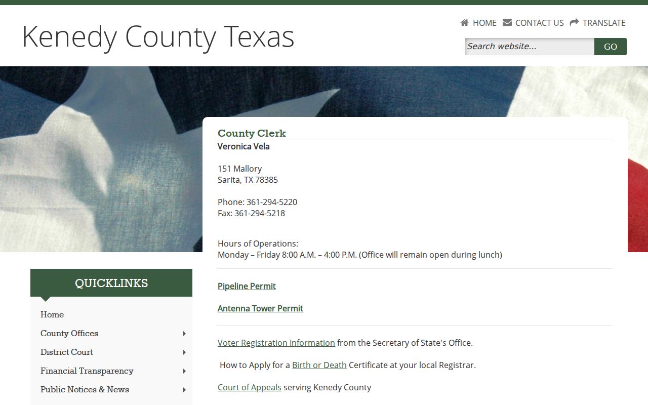 Kenedy County criminal court case records at the County Clerk counter