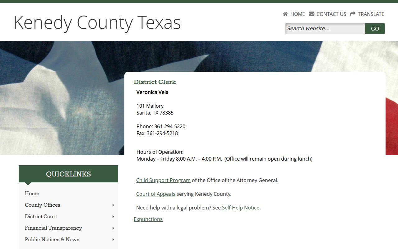 Kenedy County felony criminal case records District Clerk page