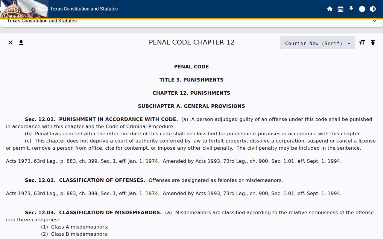 Texas charge classifications used in Kenedy County criminal court cases