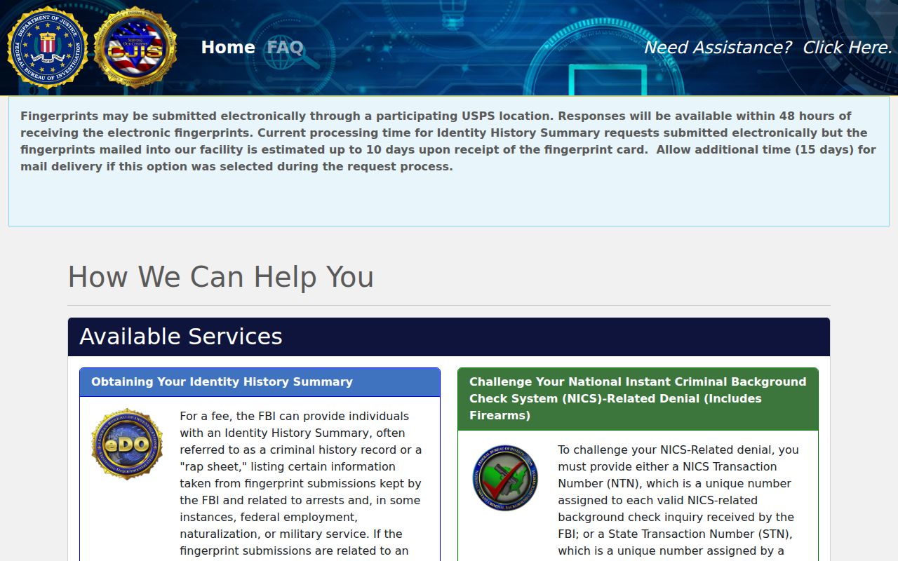 Kenedy County criminal history FBI identity summary portal