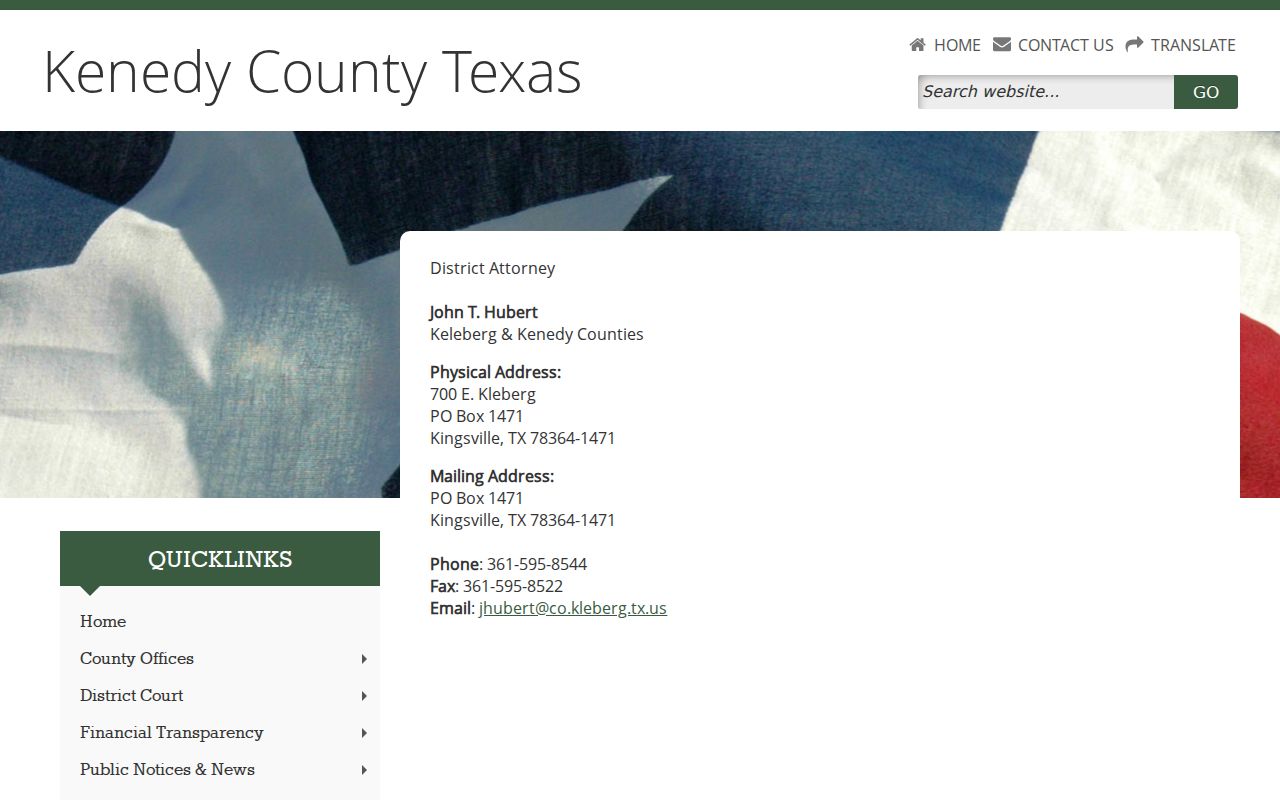 Kenedy County criminal history shared district attorney contact