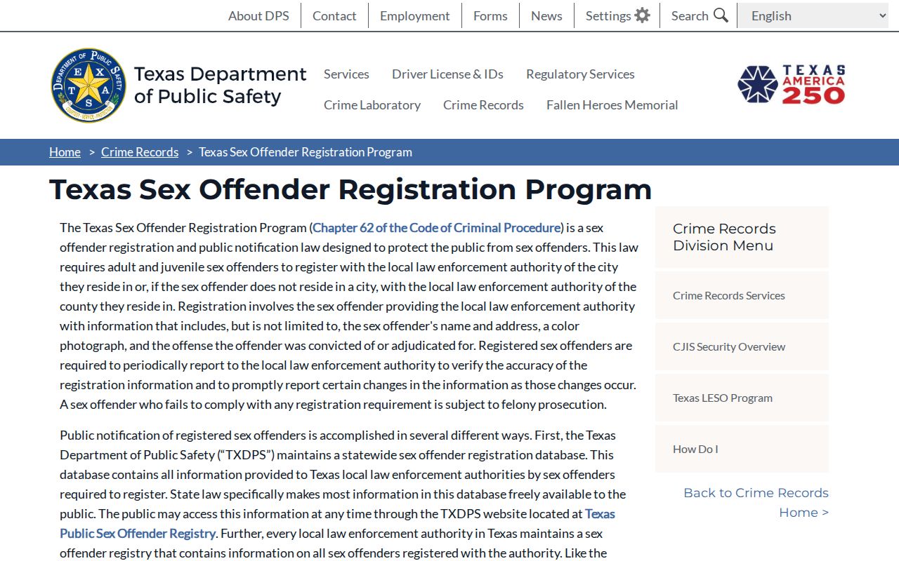 Kenedy County sex offender registry program rules from Texas DPS